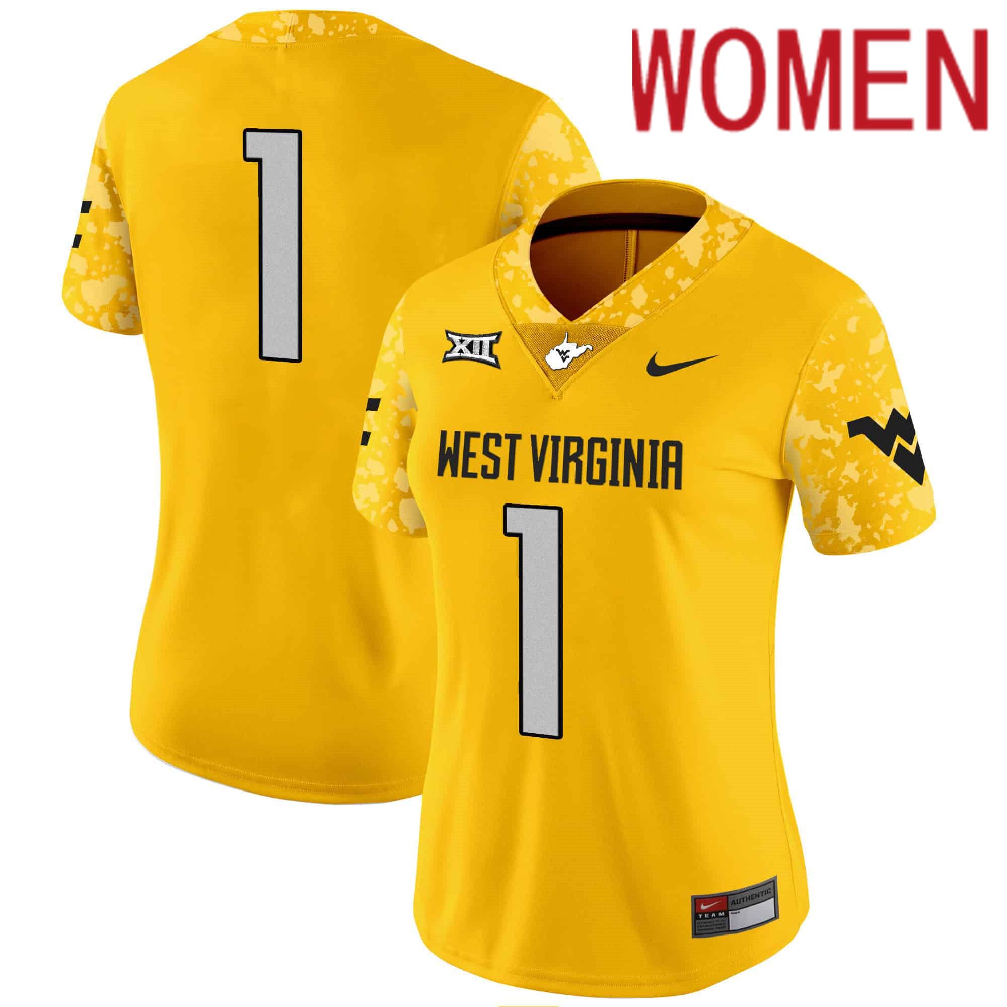 Women West Virginia Mountaineers #1 No Name Yellow 2024 Nike Vapor Limited NCAA Jersey->women nfl jersey->Women Jersey